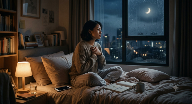 Ilustrasi Kecemasan Hati Dan Pikiran Di Malam Hari, Sumber : Gemini AI