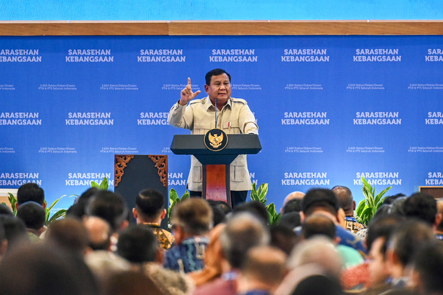 Presiden Prabowo Subianto memberi sambutan saat pembukaan Konvensi Sains, Teknologi, dan Industri Indonesia (KSTI) di Jakarta, Jumat (26/6/2026). Foto: ANTARA FOTO/Galih Pradipta