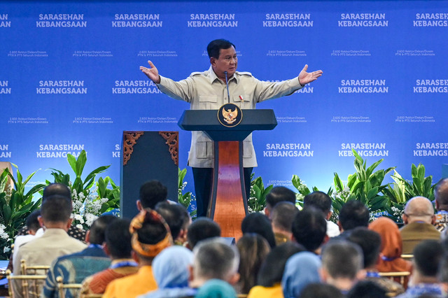 Presiden Prabowo Subianto memberi sambutan saat pembukaan Konvensi Sains, Teknologi, dan Industri Indonesia (KSTI) di Jakarta, Jumat (26/6/2026). Foto: ANTARA FOTO/Galih Pradipta