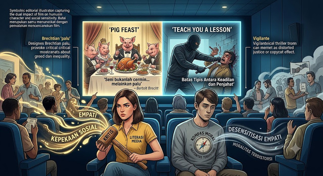 ilustrasi dampak film terhadap maasyarakat. sumber: Gemini AI.