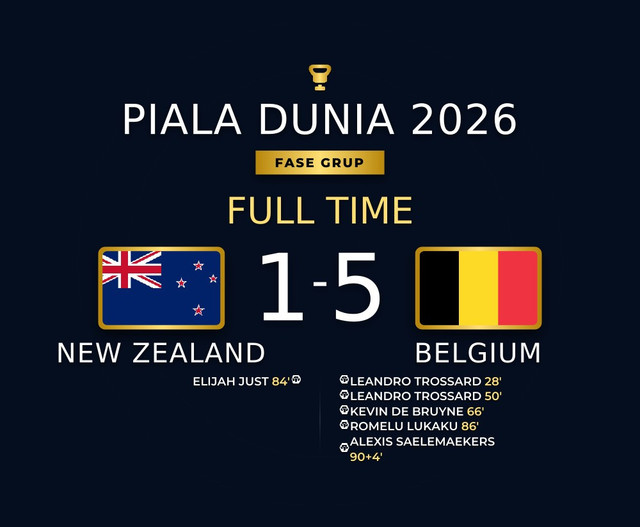 Hasil Piala Dunia 2026: Belgia Pesta Gol ke Gawang Selandia Baru