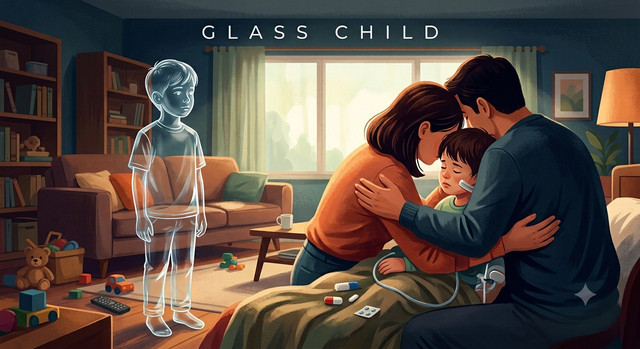 ilustrasi yang menggambarkan Konsep Glass Child atau "Anak Kaca". (ilustrasi dibuat oleh AI)