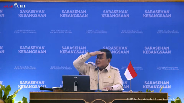 Presiden Prabowo Subianto memberikan sambutan penutupan Sarasehan Kebangsaan di JCC, Senayan, Jakarta, Minggu (28/6/2026). Foto: YouTube/ Sekretariat Presiden
