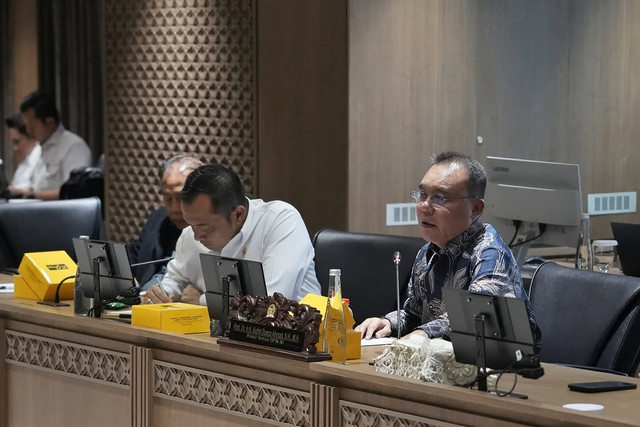 Wakil Ketua DPR Sufmi Dasco Ahmad memimpin rapat koordinasi dengan Kepala BGN Nanik S Deyang dan Wakil Kepala BGN Agustina Arumsari dan Mayjen TNI (Purn.) Trenggono di ruang rapat pimpinan Gedung Nusantara III Senayan, Jakarta, Senin (29/6/2026). Foto: Instagram/ @sufmi_dasco