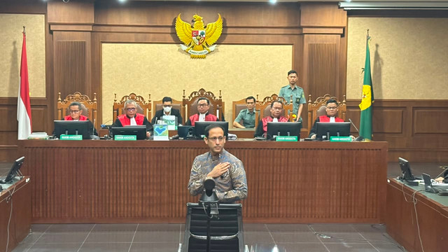 Sidang Vonis Eks Mendikbudristek Nadiem Makarim terkait kasus dugaan korupsi pengadaan Chromebook, Pengadilan Tipikor Jakarta, Selasa (30/6/2026). Foto: Kevin Daniel/kumparan