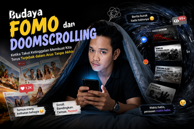 Budaya Fomo & Doomscrolling ilustrasi generated By AI