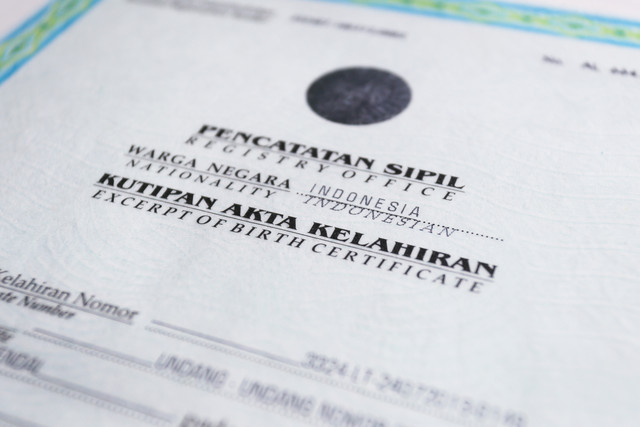 Ilustrasi akta kelahiran anak Indonesia. Foto: Arthapicture/Shutterstock