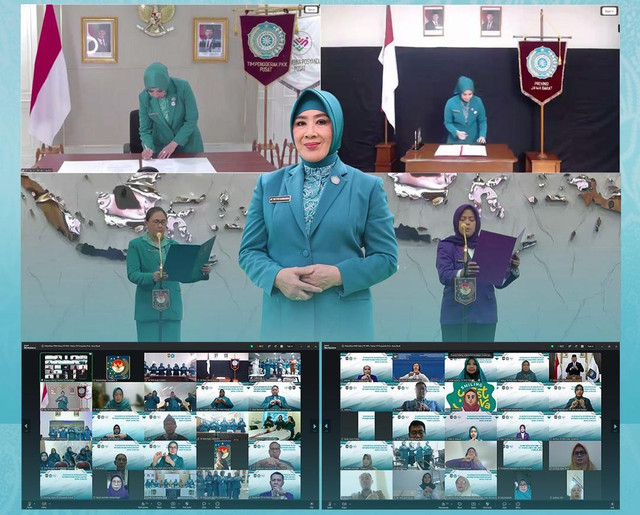 Ketua TP Tri Tito Karnavian melantik Samantha Dewi Erwan Setiawan, istri Wagub Jabar, sebagai Ketua TP PKK sekaligus Ketua Tim Pembina Posyandu Jawa Barat di Jakarta, Senin (29/6/2026).  Foto: Dok. Kemendagri