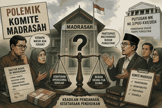 Polemik dana komite madrasah kembali mencuat di tengah tuntutan pendidikan tanpa pungutan (Photo Generated by AI)
