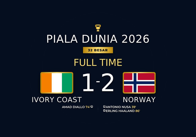 Hasil Piala Dunia 2026: Norwegia Bungkam Pantai Gading 2-1