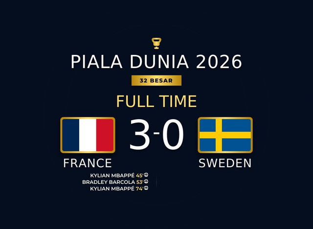 Hasil Piala Dunia 2026: Prancis Bungkam Swedia Tiga Gol Tanpa Balas
