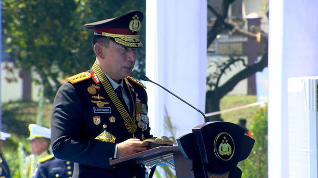Kapolri Jenderal Listyo Sigit Prabowo di hari puncak HUT ke-80 Bhayangkara di Satlat Brimob, Cikeas, Bogor, Selasa (1/7/2026). Foto: Youtube/ Divisi Humas Polri