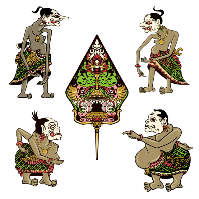 Ilustrasi Gunungan dan Wayang Punakawan | Sumber: pngfree
