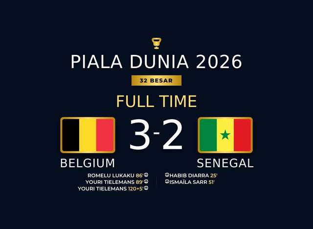 Hasil Piala Dunia 2026: Belgia Bungkam Senegal di Babak Tambahan