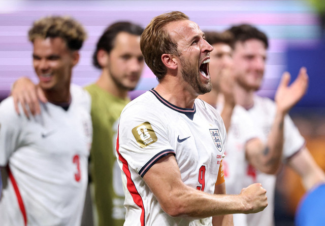 Harry Kane berselebrasi saat Timnas Inggris mengalahkan RD Kongo di babak 32 besar Piala Dunia di Stadion Atlanta, Atlanta, Georgia, AS, Rabu (1/7/2026). Foto: BRETT DAVIS/IMAGN IMAGES via Reuters