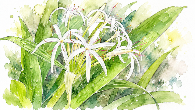 Ilustrasi crinum asiaticum manfaat bakung putih tanaman hias antitumor lycorine.Photo by GPT AI