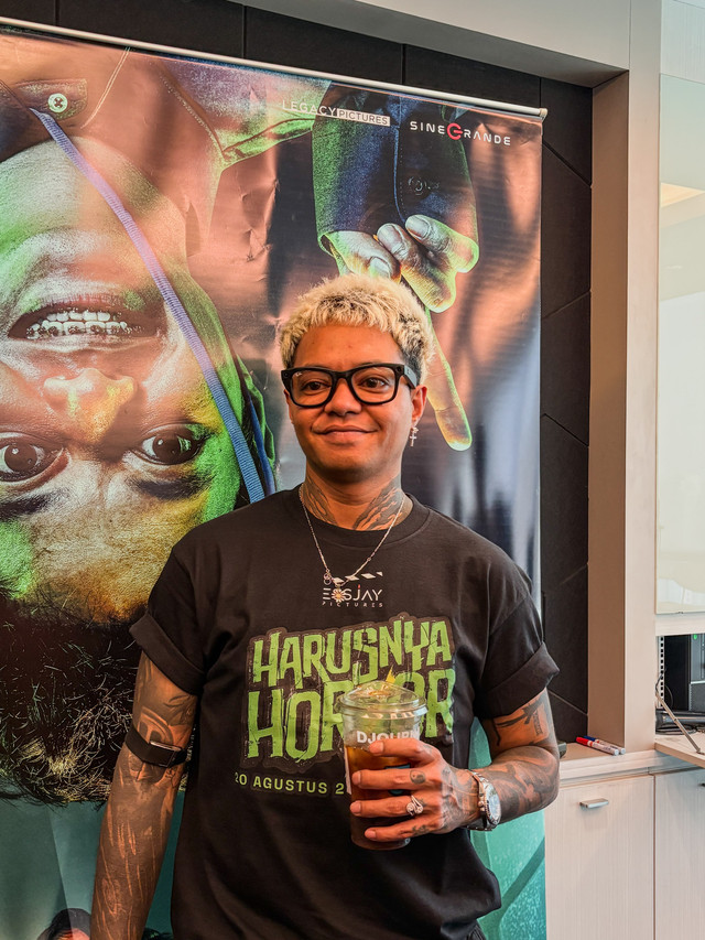 Reza Arap dalam jumpa pers film Harusnya Horror di Senayan, Jakarta Pusat, Rabu (1/7/2026). Foto: Vincentius Mario/kumparan