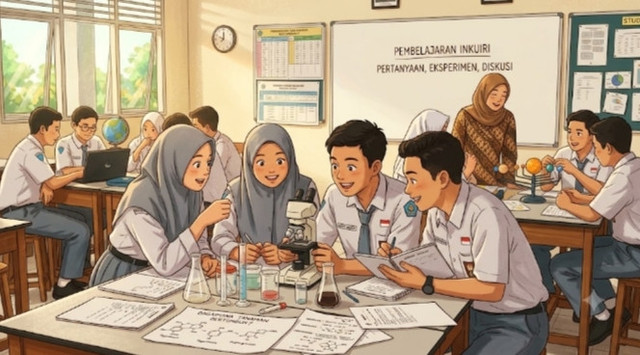Sumber : Gambar dari Gemini AI Menunjukkan Bahwa Pembelajaran Inkuiri di Dalam Kelas