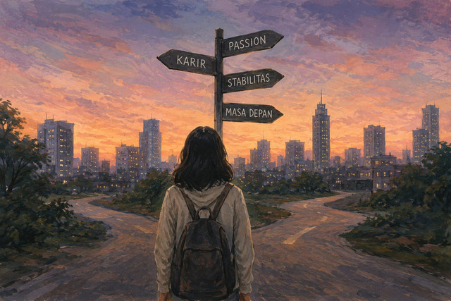 Ilustrasi Quarter-Life Crisis dibuat oleh AI