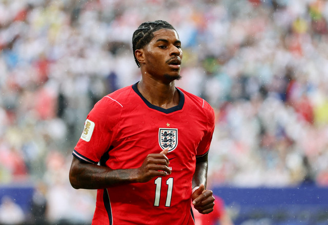 Penyerang timnas Inggris, Marcus Rashford, bermain di lapangan dalam pertandingan babak penyisihan Grup L Piala Dunia 2026 melawan Panama di New York/New Jersey Stadium, East Rutherford, New Jersey, AS, Sabtu (27/6/2026). Foto: Caean Couto/IMAGN IMAGES via REUTERS