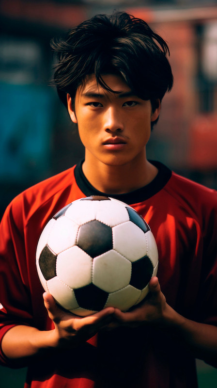 Ilustrasi Anak Muda Jepang dan Bola. Foto : Magnific AI