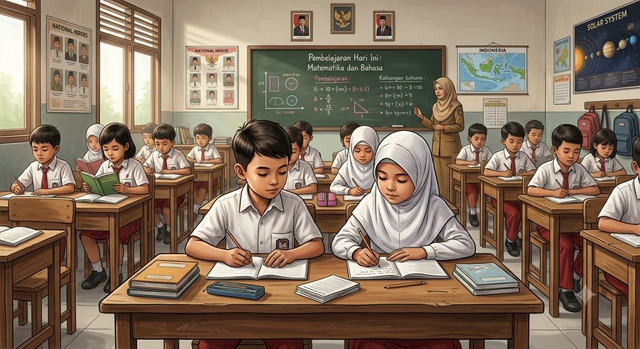 Ilustrasi suasana kelas pada suatu sekolah ( foto: AI - Generated )