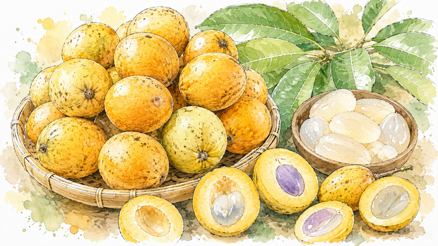 Ilustrasi Bouea macrophylla gandaria buah langka nusantara antioksidan.Photo by GPT AI