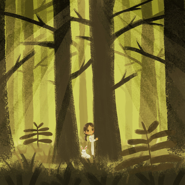 Ilustrasi Hutan Cendana dan Lara. Sumber: https://pixabay.com/id/illustrations/bersembunyi-hutan-kelinci-gadis-9680458/
