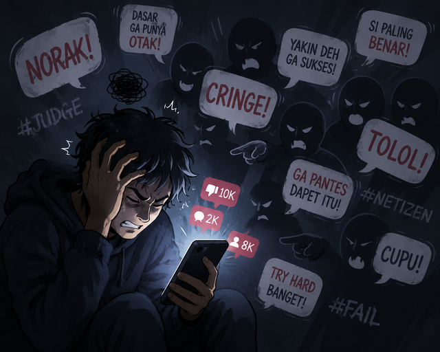 Trial by Netizen: Efek Deindividuasi dan Krisis Empati Digital di Media Sosial (Foto : AI)