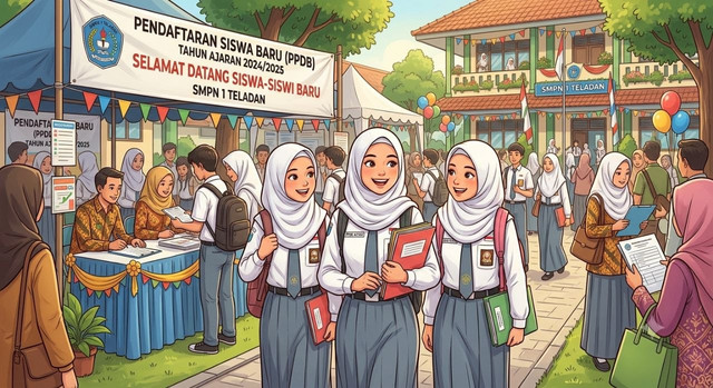 Ilustrasi suasana penerimaan murid baru (AI-Generated)