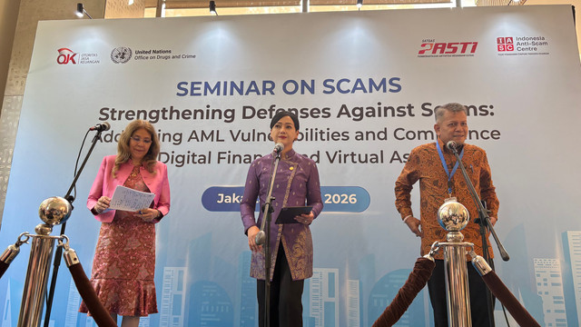 Suasana konferensi pers Seminar on Scams kolaborasi OJK dan UNODC di Jakarta Pusat, Senin (6/7/2026). Foto: Fariza Rizky Ananda/kumparan