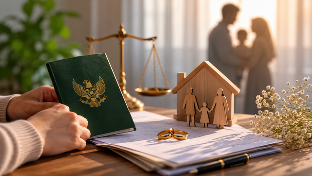 Ilustrasi legalitas perkawinan, dokumen keluarga, dan perlindungan hukum dalam rumah tangga. Sumber berasal dari AI