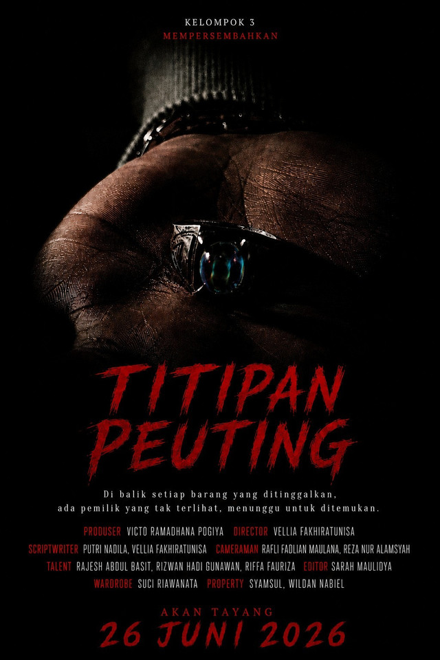 Poster resmi film pendek Titipan Peuting karya mahasiswa Program Studi Ilmu Komunikasi Konsentrasi Broadcasting Universitas Pamulang. Film ini merupakan proyek akhir Mata Kuliah Komunikasi Antarbudaya Semester 6 yang diproduksi oleh Kelompok 3. (Dok. Kelompok 3)