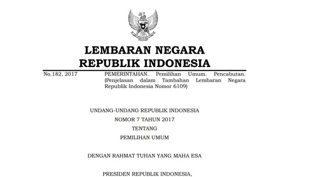 Gambar: Tangkapan Layar UU No. 7 Tahun 2017 tentang Pemilihan Umum yang harus dilakukan perubahan.
