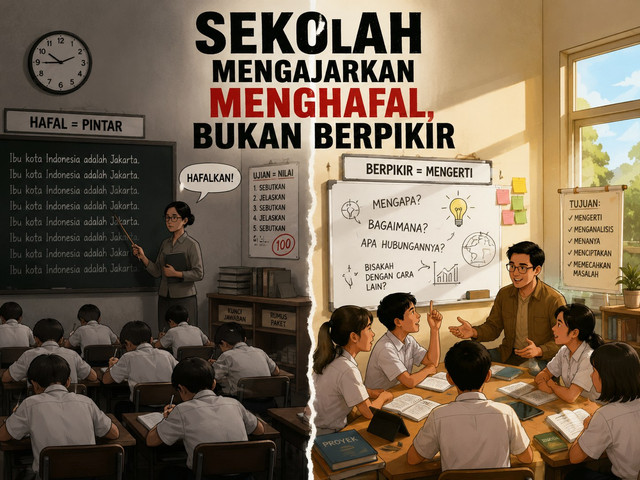 Ilustrasi menghafal dan berfikir sumber: (AI GENERATED)