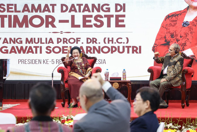 Ketum PDIP Megawati Soekarnoputri menyampaikan Kuliah Kepresidenan (Presidential Lecture) bertajuk Dua Negara Merangkai Cita-Cita Bersama di Dili, Timor-Leste, Kamis (9/7/2026). Foto: Dok. PDIP