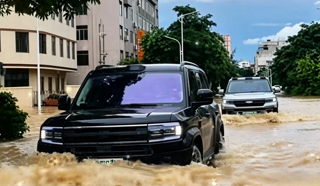 Sejumlah mobil BYD nekat menerjang banjir dengan kedalaman satu meter untuk memberikan bantuan ke korban bencana. Foto: Bilibili