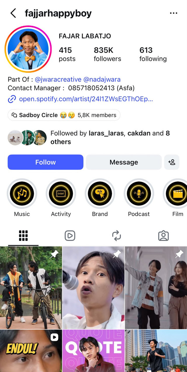 Akun IG Fajar SadBoy kini jadi Fajar HappyBoy. Foto: Dok. Istimewa