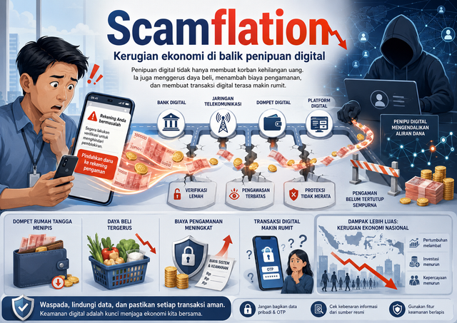 Ilustrasi dampak scam terhadap ekonomi. Foto generated by AI