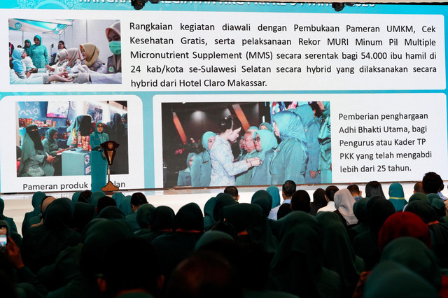 Ketum TP PKK Tri Tito Karnavian dalam acara Puncak Peringatan Hari Kesatuan Gerak (HKG) PKK ke-54 Tahun 2026 di Sulawesi Selatan (Sulsel), Sabtu (11/7/2026). Foto: Kemendagri RI