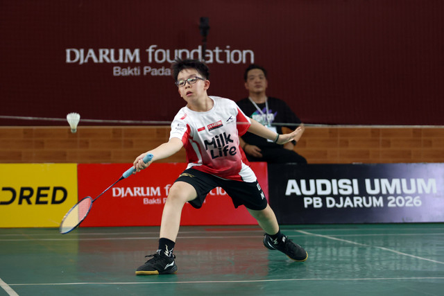 Gabriel Christalyno, atlet asal Medan, beraksi saat Audisi Umum PB Djarum 2026 di Pekanbaru, Sabtu (11/7). Foto: PB Djarum