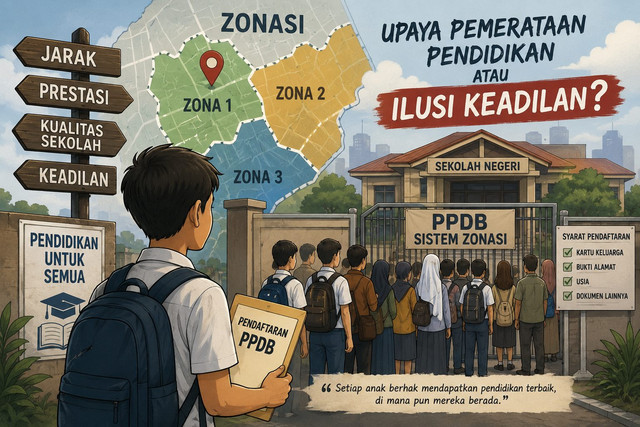 Ilustrasi Kebijakan Zonasi Sekolah (Sumber: Ai Generated)