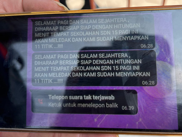 Isi Teror Bom yang disampaikan oleh pelaku kepada guru-guru di SDN 15 Srengseng Sawah, Jakarta Selatan. Foto: Dok. Istimewa