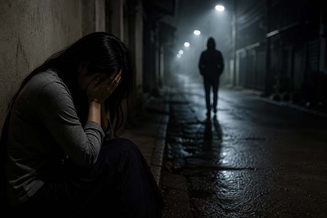 Ilustrasi korban kejahatan di ruang publik sebagai representasi fenomena dark figure of crime, yakni kejahatan yang tidak tercatat dalam statistik resmi. Dok. Generated AI