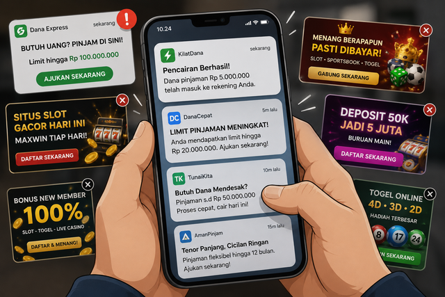 ilustrasi : Kemudahan akses digital jadi pintu masuk jerat pinjol dan judol bagi generasi muda. (sumber : Chatgpt.com)