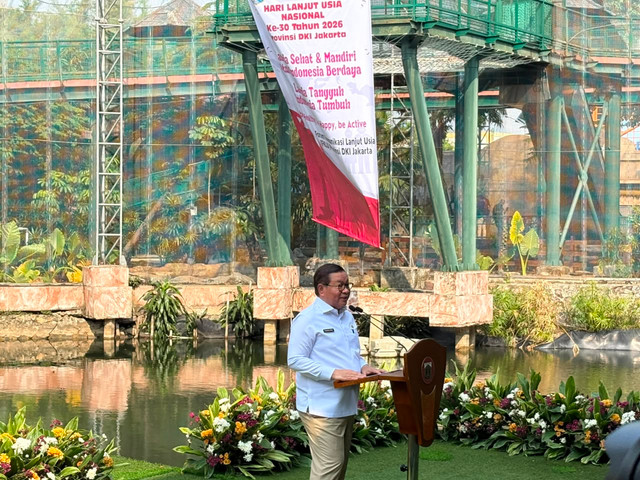 Gubernur DKI Jakarta Pramono Anung saat menghadiri perayaan Hari Lanjut Usia Nasional ke-30 tahun 2026 di kawasan Ancol, Jakarta, Selasa (14/7/2026). Foto: Nauval Pratama/kumparan