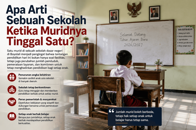 Ilustrasi sekolah yang hanya mendapatkan satu murid. (Sumber: ChatGPT.co.id).
