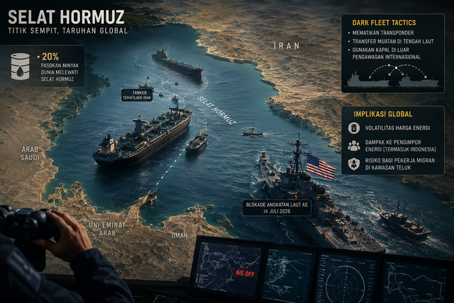 Gambar: Ilustrasi Blokade Selat hormuz (Sumber: Diolah oleh Penulis)