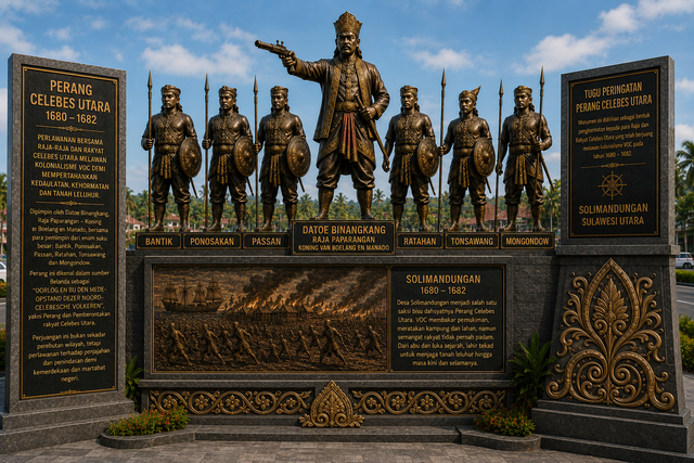 Gambar ilustrasi Tugu Peringatan Perang Celebes Utara di Solimandungan. (Sumber gambar: Ilustrasi AI karya Patra Mokoginta/Penulis)