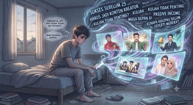 Gambar 1 : Ilustrasi Gen Z Antara Distraksi dan Mimpi Besar (Gambar dibuat menggunakan AI)